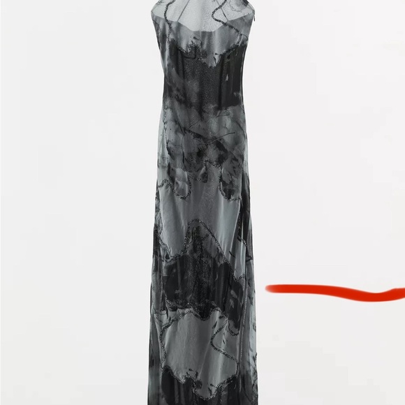 Zara evening beaded Black and Gray Halter Dress 219$ - Picture 5 of 5